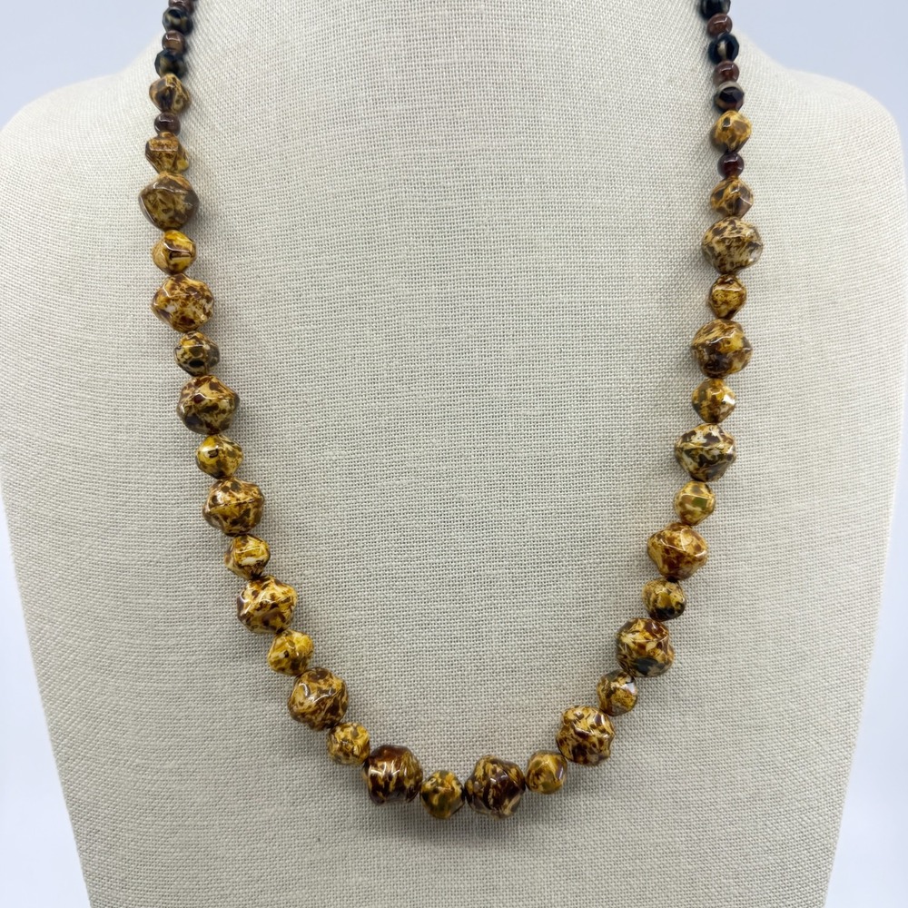 Statement Brown Speckled Beaded Necklace Chunky Boho Festival Layering Accessory